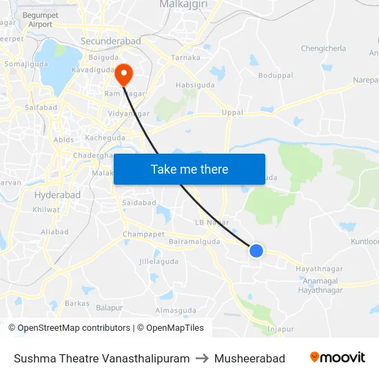 Sushma Theatre Vanasthalipuram to Musheerabad map