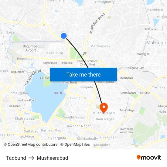 Tadbund to Musheerabad map