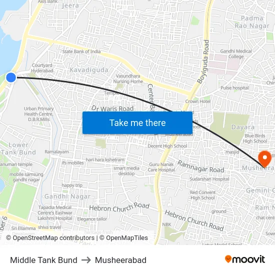 Middle Tank Bund to Musheerabad map