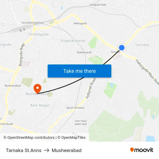 Tarnaka St.Anns to Musheerabad map