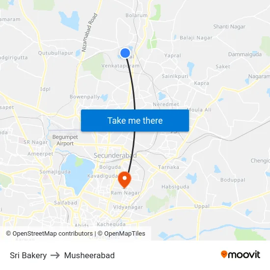 Sri Bakery to Musheerabad map