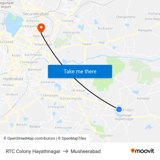 RTC Colony Hayathnagar to Musheerabad map