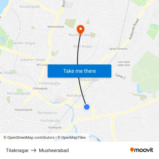 Tilaknagar to Musheerabad map