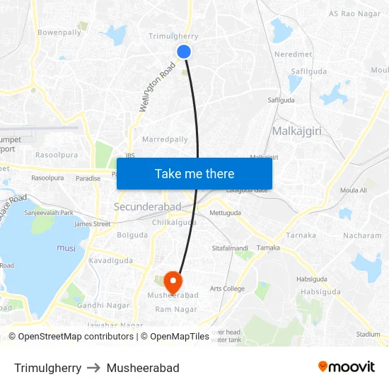Trimulgherry to Musheerabad map