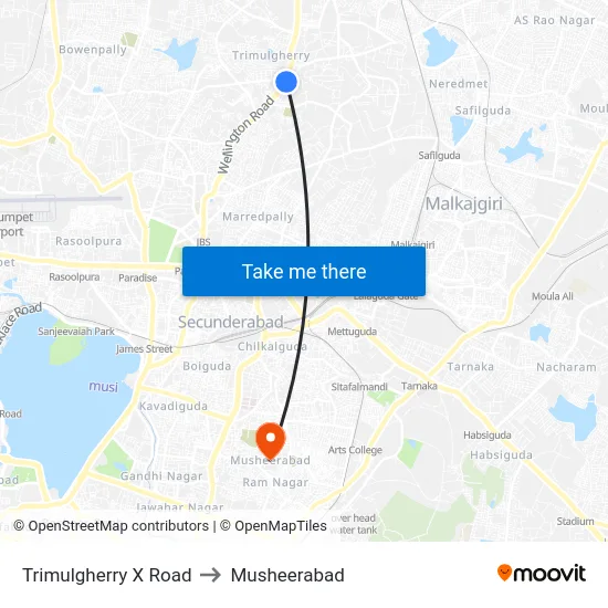 Trimulgherry X Road to Musheerabad map