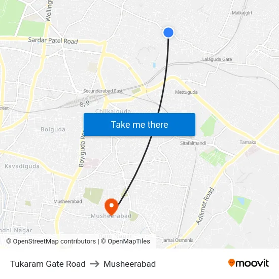 Tukaram Gate Road to Musheerabad map