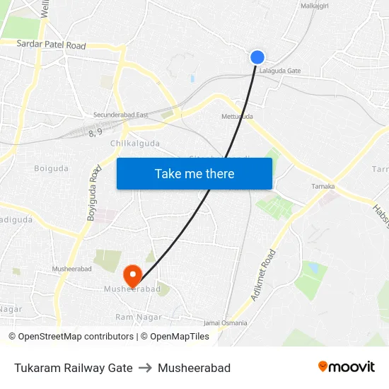 Tukaram Railway Gate to Musheerabad map