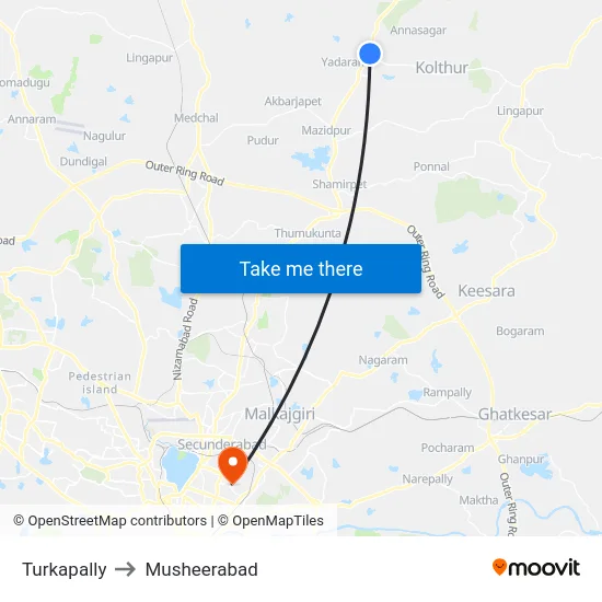 Turkapally to Musheerabad map