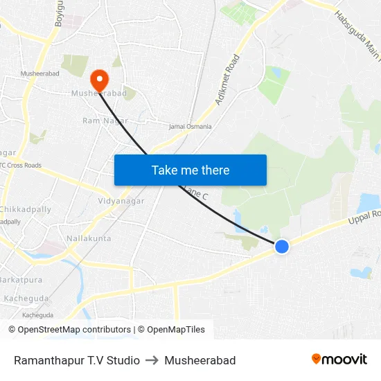 Ramanthapur T.V Studio to Musheerabad map