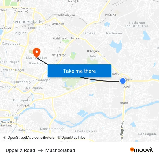 Uppal X Road to Musheerabad map