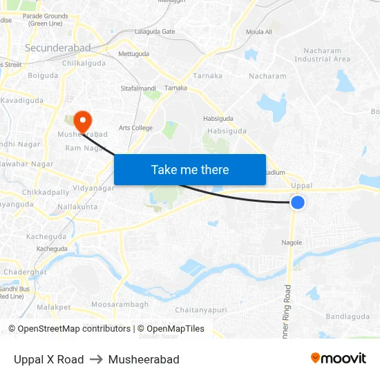 Uppal X Road to Musheerabad map