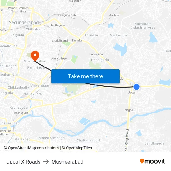 Uppal X Roads to Musheerabad map