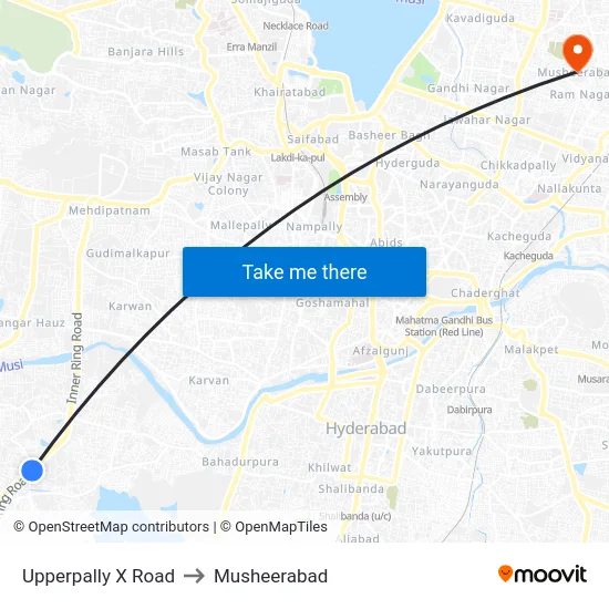 Upperpally X Road to Musheerabad map
