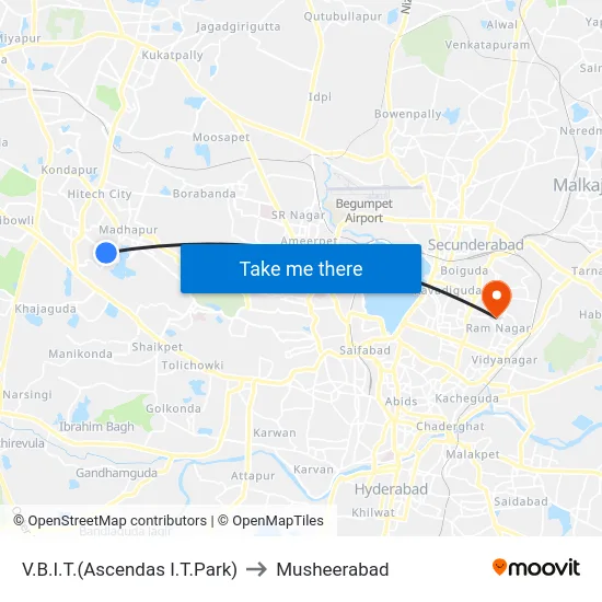 V.B.I.T.(Ascendas I.T.Park) to Musheerabad map