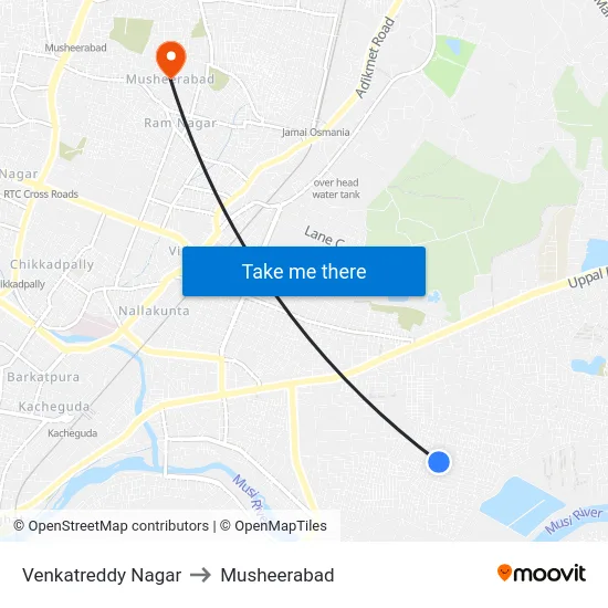 Venkatreddy Nagar to Musheerabad map