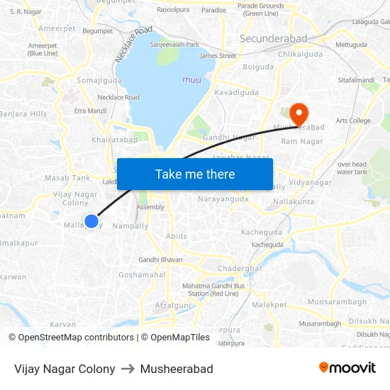 Vijay Nagar Colony to Musheerabad map