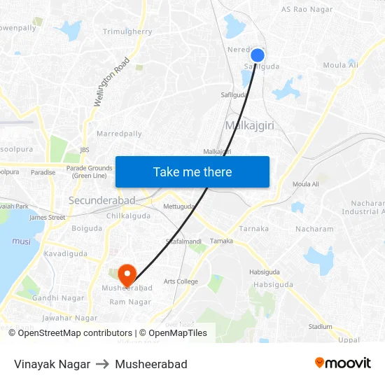 Vinayak Nagar to Musheerabad map