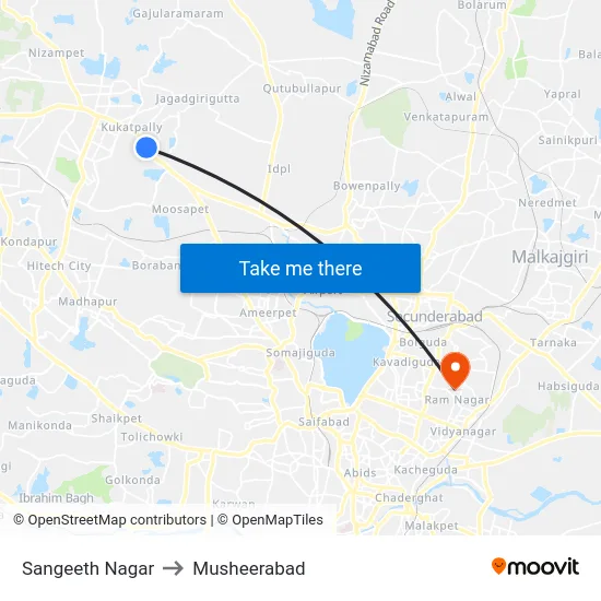 Sangeeth Nagar to Musheerabad map