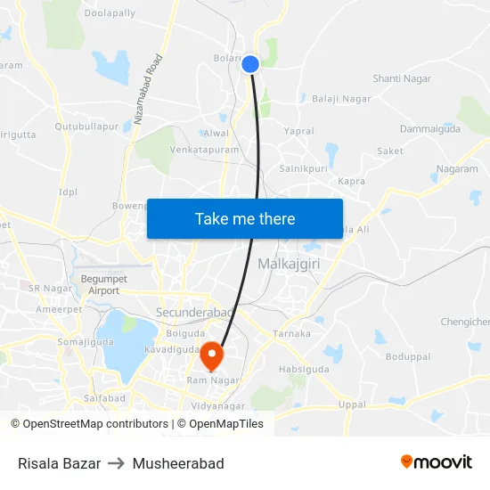 Risala Bazar to Musheerabad map
