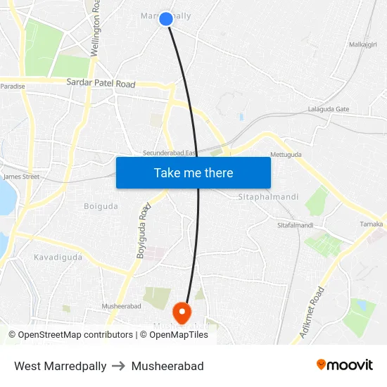 West Marredpally to Musheerabad map