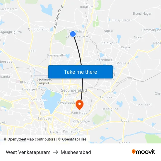 West Venkatapuram to Musheerabad map