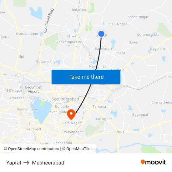 Yapral to Musheerabad map