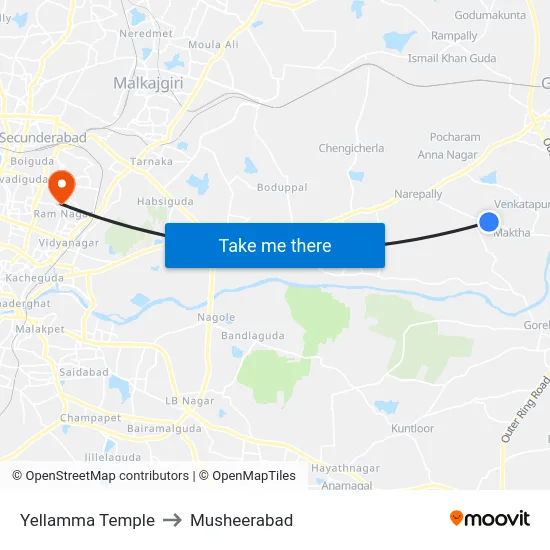 Yellamma Temple to Musheerabad map