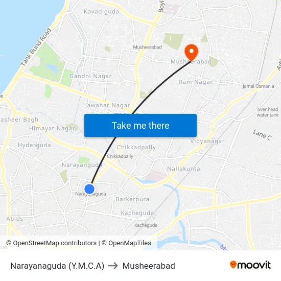 Narayanaguda (Y.M.C.A) to Musheerabad map