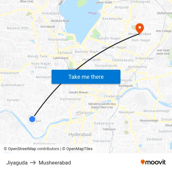 Jiyaguda to Musheerabad map