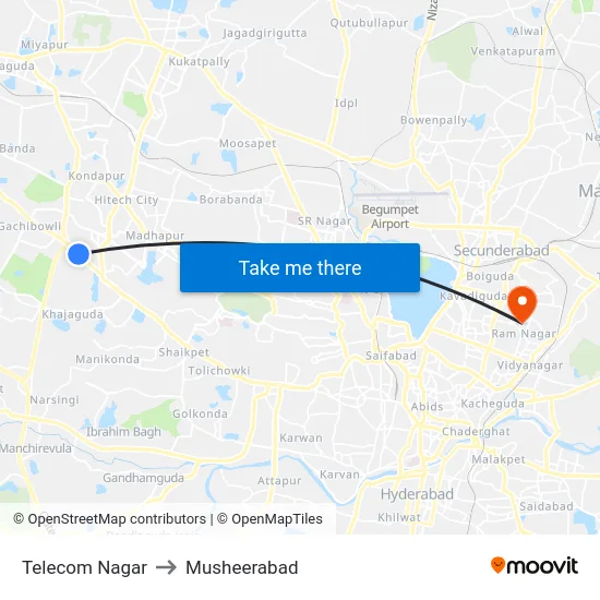Telecom Nagar to Musheerabad map