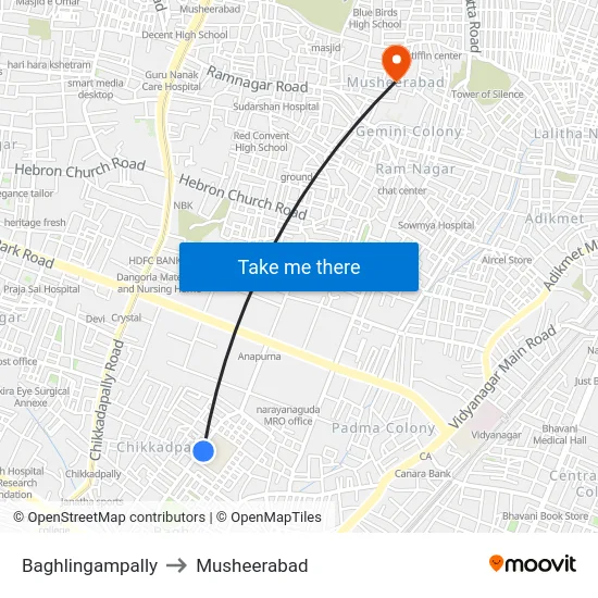 Baghlingampally to Musheerabad map