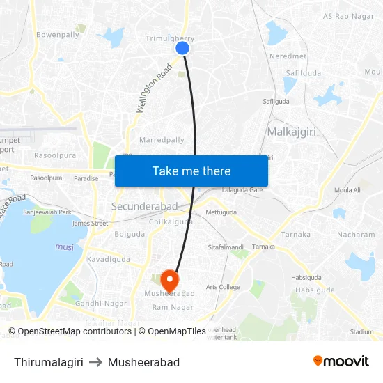 Thirumalagiri to Musheerabad map