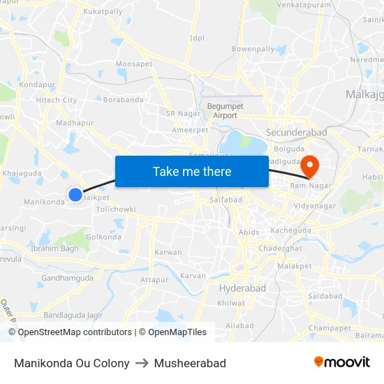 Manikonda Ou Colony to Musheerabad map