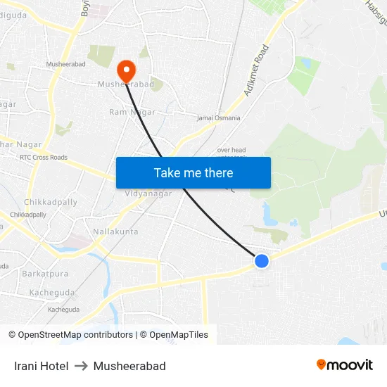Irani Hotel to Musheerabad map