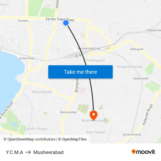 Y.C.M.A to Musheerabad map