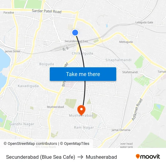 Secunderabad (Blue Sea Cafe) to Musheerabad map