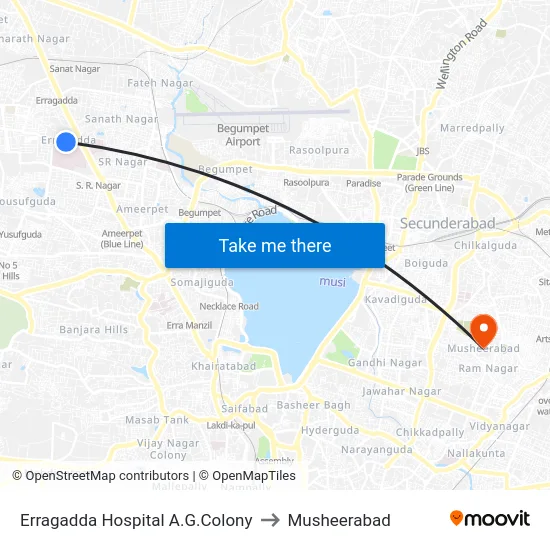 Erragadda Hospital A.G.Colony to Musheerabad map