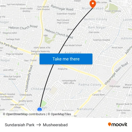 Sundaraiah Park to Musheerabad map