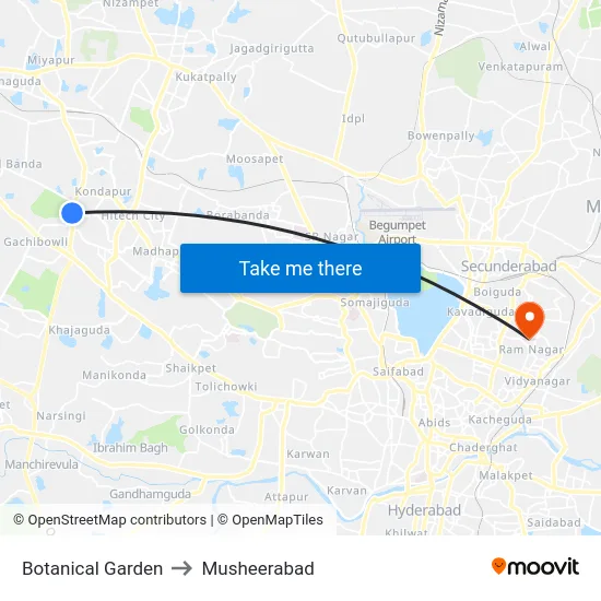 Botanical Garden to Musheerabad map