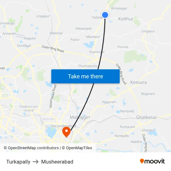 Turkapally to Musheerabad map