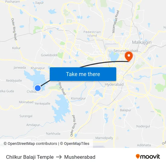 Chilkur Balaji Temple to Musheerabad map