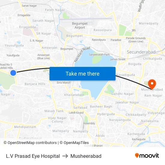 L.V Prasad Eye Hospital to Musheerabad map