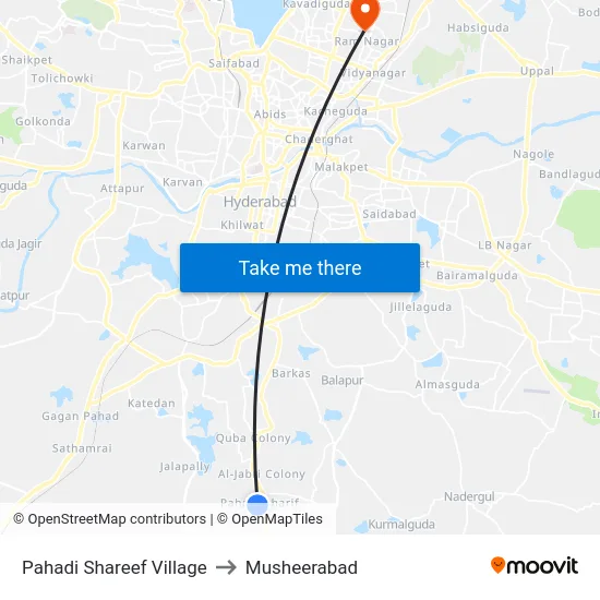 Pahadi Shareef Village to Musheerabad map