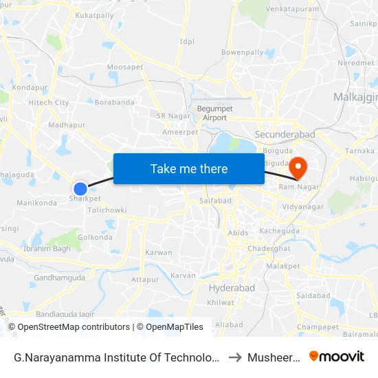 G.Narayanamma Institute Of Technology & Science to Musheerabad map