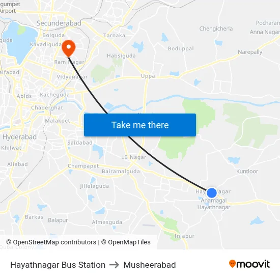 Hayathnagar Bus Station to Musheerabad map