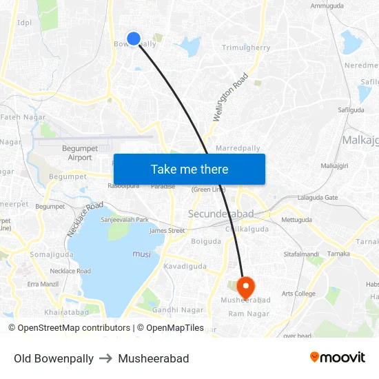 Old Bowenpally to Musheerabad map