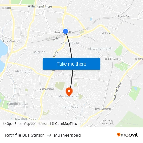 Rathifile Bus Station to Musheerabad map