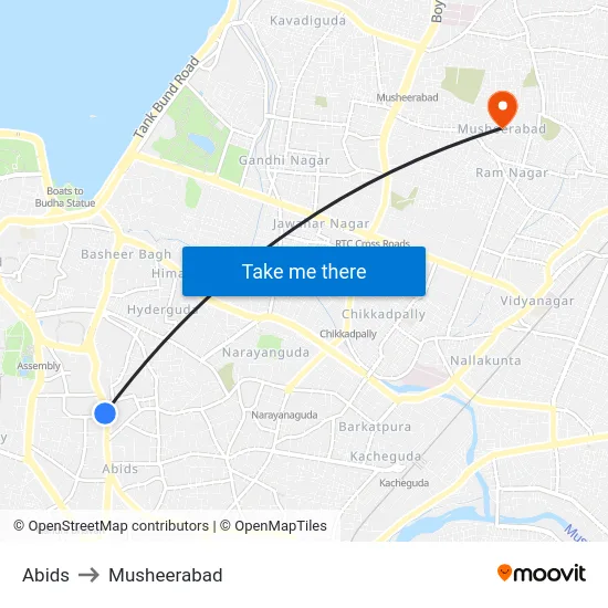 Abids to Musheerabad map