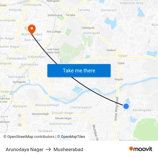 Arunodaya Nagar to Musheerabad map
