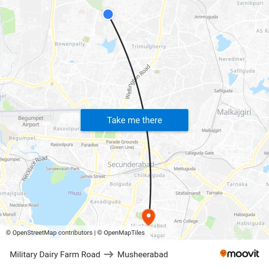 Military Dairy Farm Road to Musheerabad map